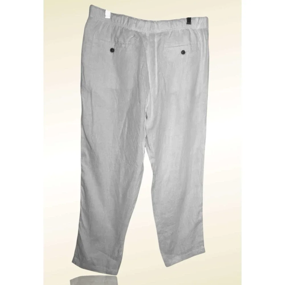 Tasso Elba Island Men Pants‎ XL White Coastal Linen Button Drawstring 39x30 NEW